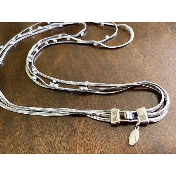 Vintage Ann Taylor Necklace Silver Tone Multi Strand Rhinestone Signed - Picture 3 of 6